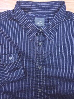Armani Exchange Mens Navy Metallic Striped Shirt Medium